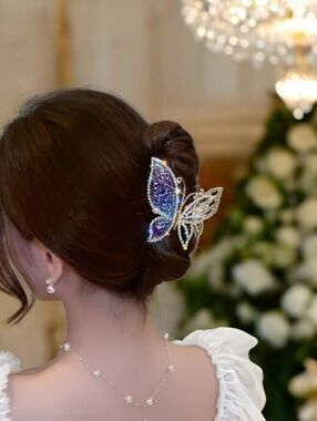 Rhinestone Butterfly Hair Clip - Purple & Gold Accent